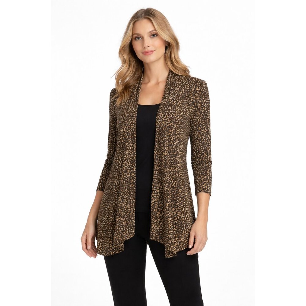 Chico’s Travelers Leopard Print Open Front Cardigan Long Sleeve Size 2